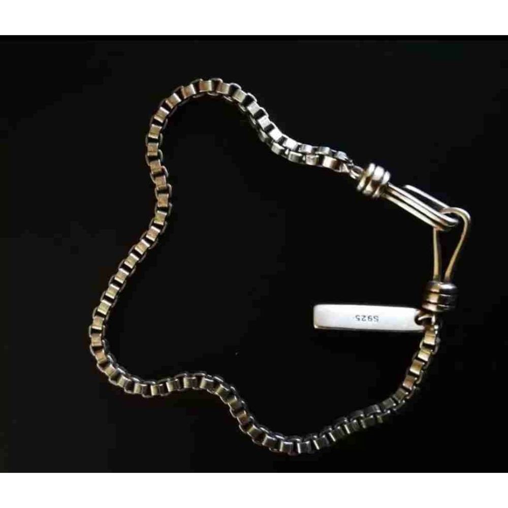 New Small Sterling Silver Box Chain Men's Bracelet - Picture 4 of 8
